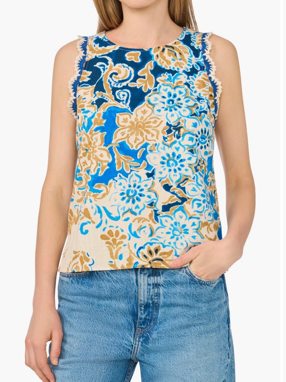 Vince Camuto Crochet Trim Linen Tank Size M